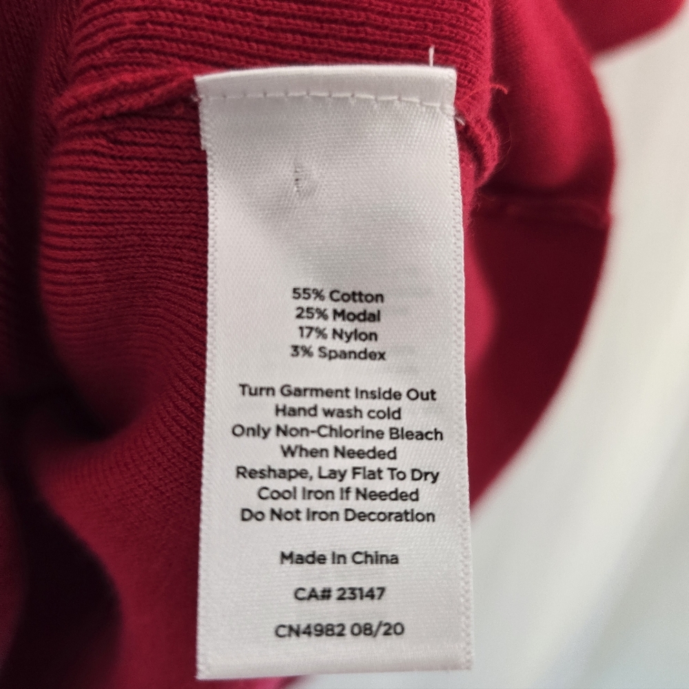 TALBOTS Red S Sleeve Rhinestone Embellished Neckline Classy Sweater.  LARGE P - Picture 7 of 9